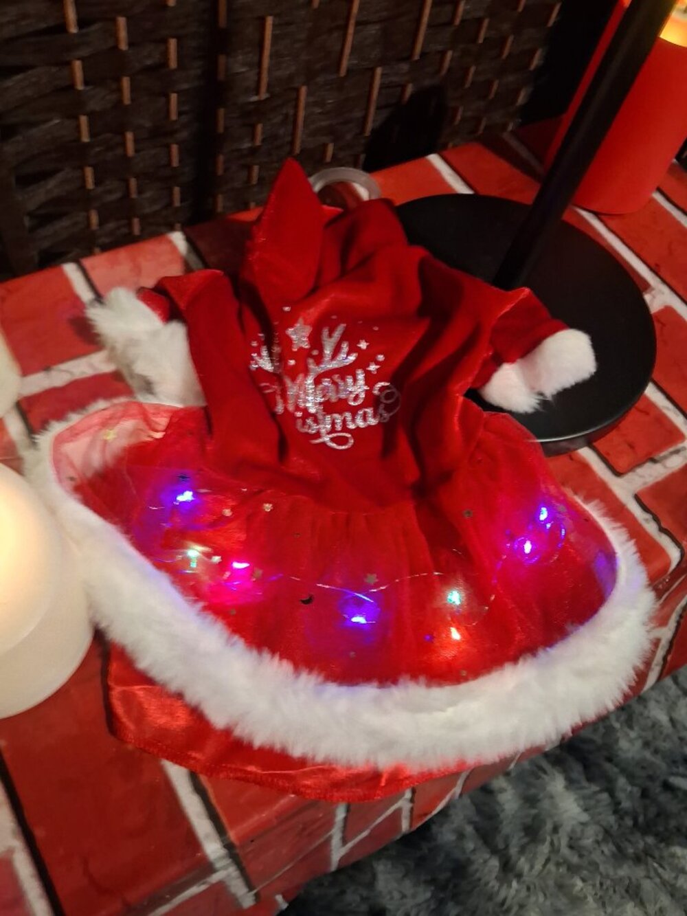 Red LED Light-Up Holiday Dog Dress with Faux Fur Trim
